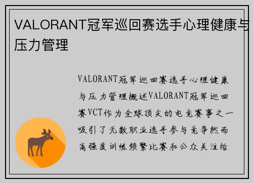 VALORANT冠军巡回赛选手心理健康与压力管理