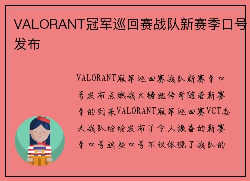 VALORANT冠军巡回赛战队新赛季口号发布